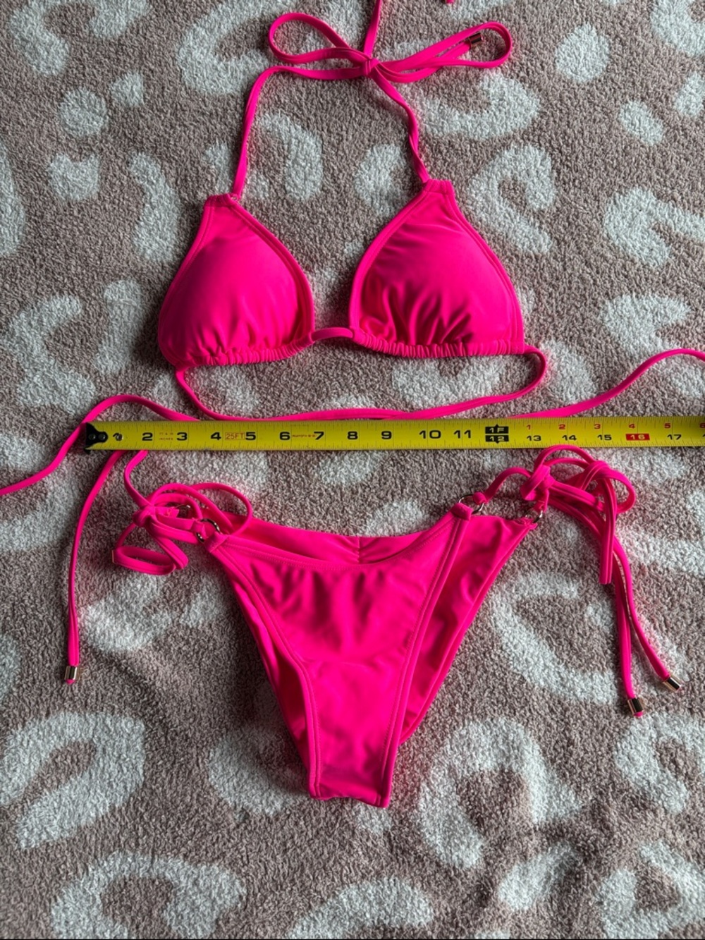 ENEZ Hot Pink Triangle String Bikini Set - Picture 4 of 8
